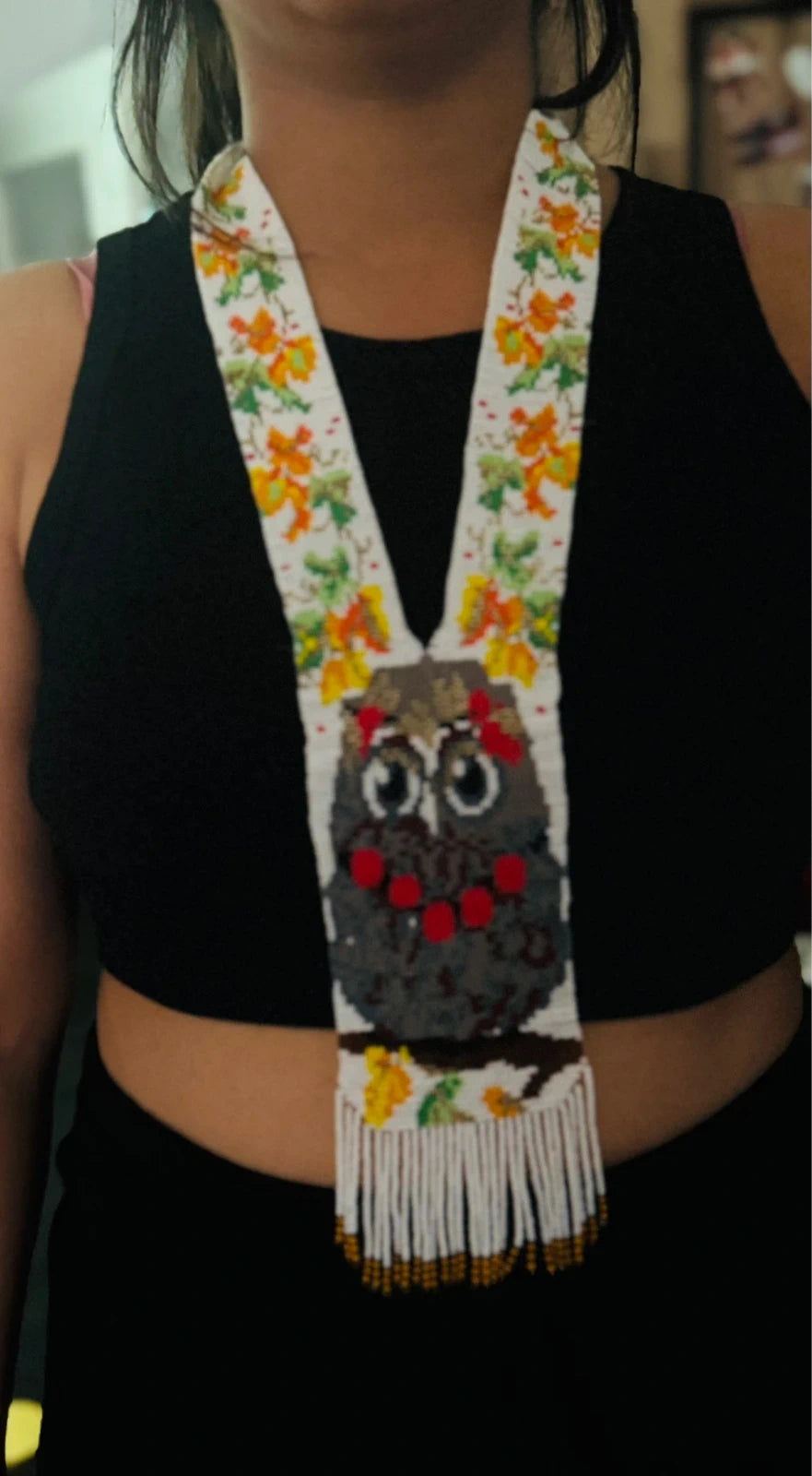 Handmade owl beaded necklace – view 3