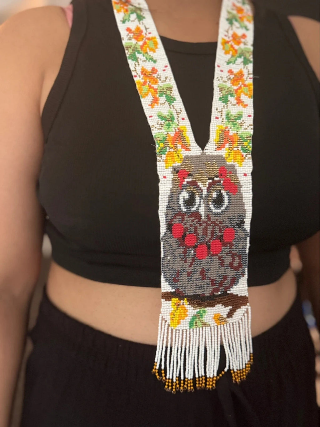 Handmade owl beaded necklace – view 2