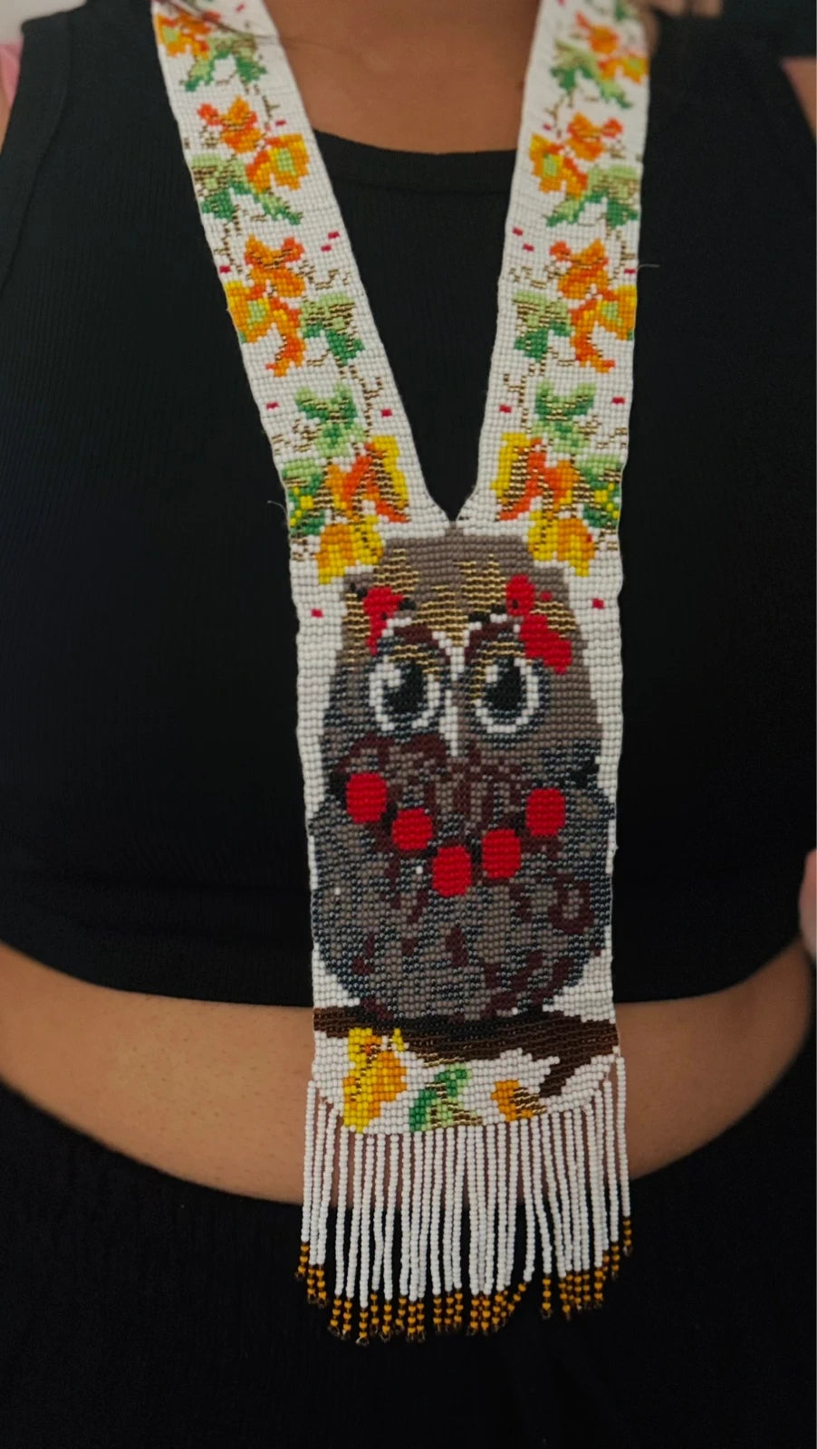 Handmade owl beaded necklace – view 4