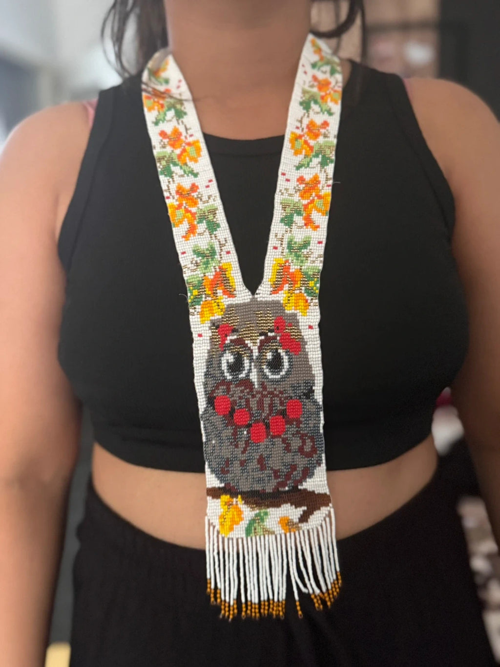 Handmade owl beaded necklace – view 5