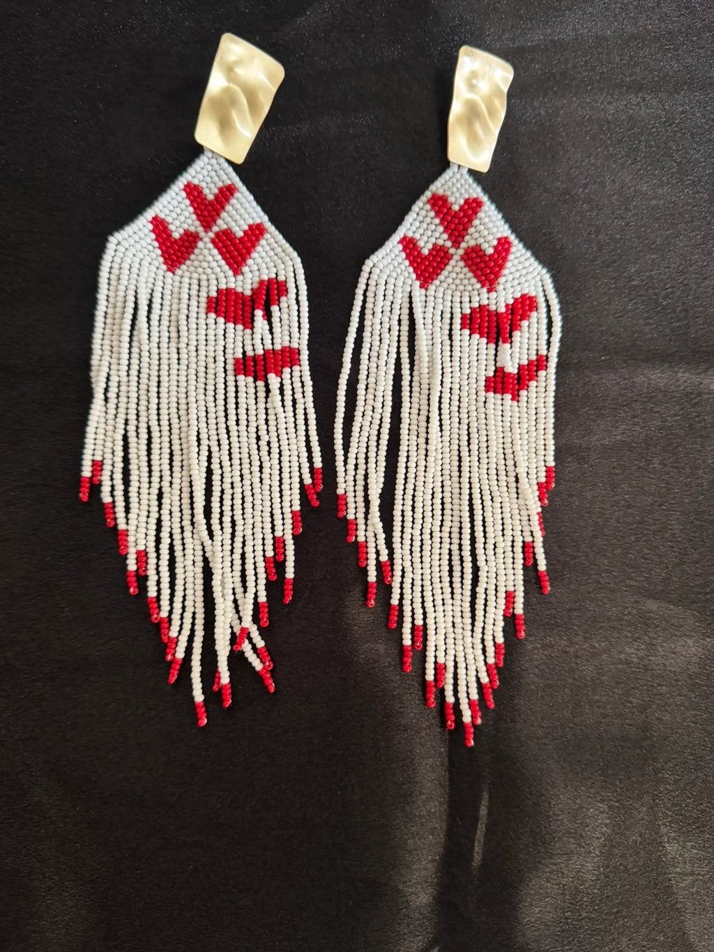 Handmade White Red heart Earrings – view 2