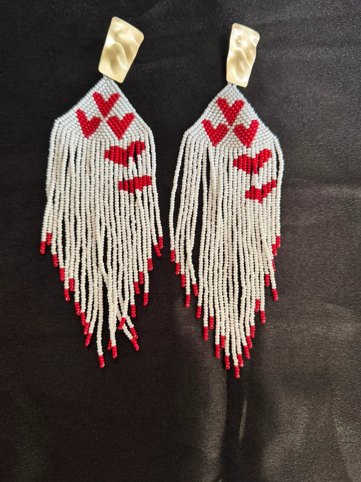 Handmade White Red heart Earrings – view 2