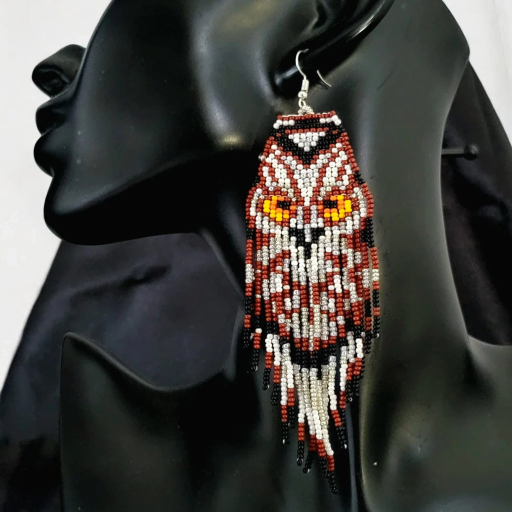 Handmade Owl Beaded Earrings – view 2