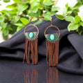 Vintage Style Turquoise & Bronze Chain Dangle Earrings