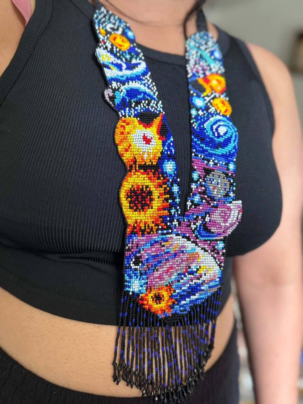 Handmade Beaded cosmic necklace . – view 2