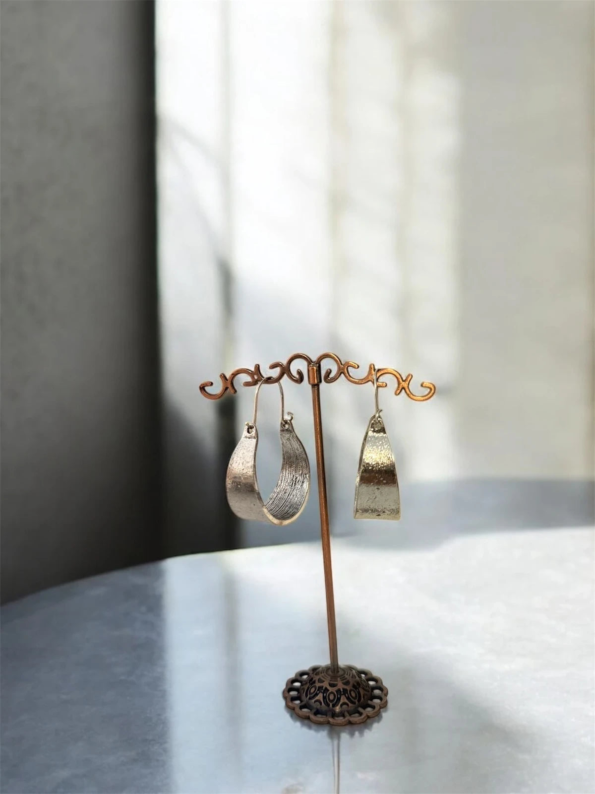 Boho Chic Hammered Silver-Tone Drop Earrings