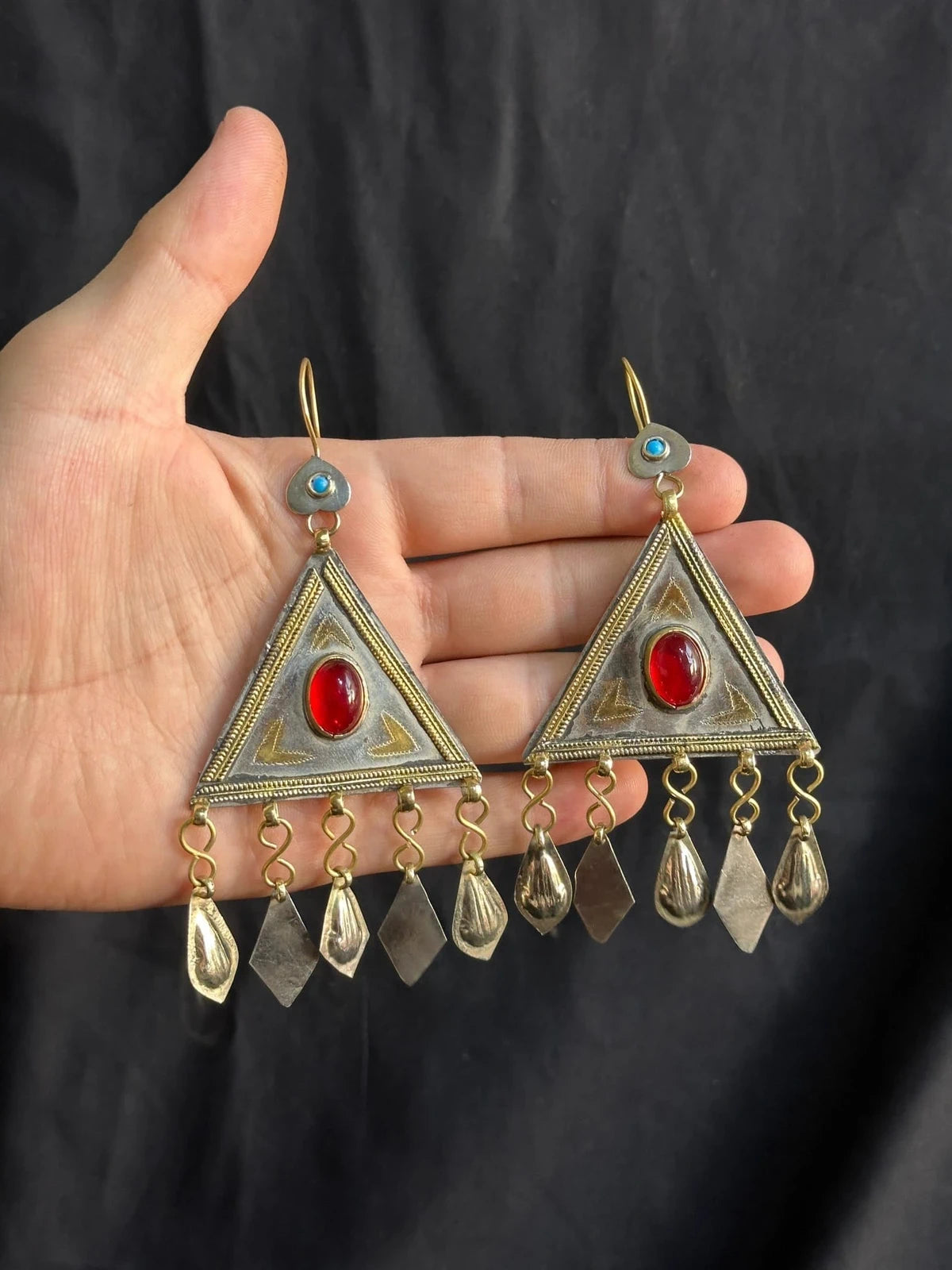 NEW! Vinted Bohemian Red Stone & Brass Dangle Earrings - Unique Gift!