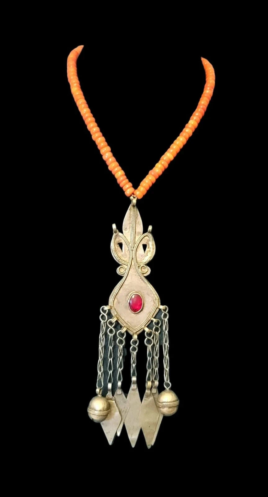 Stunning Vintage Tribal Coral and Silver Necklace – view 2