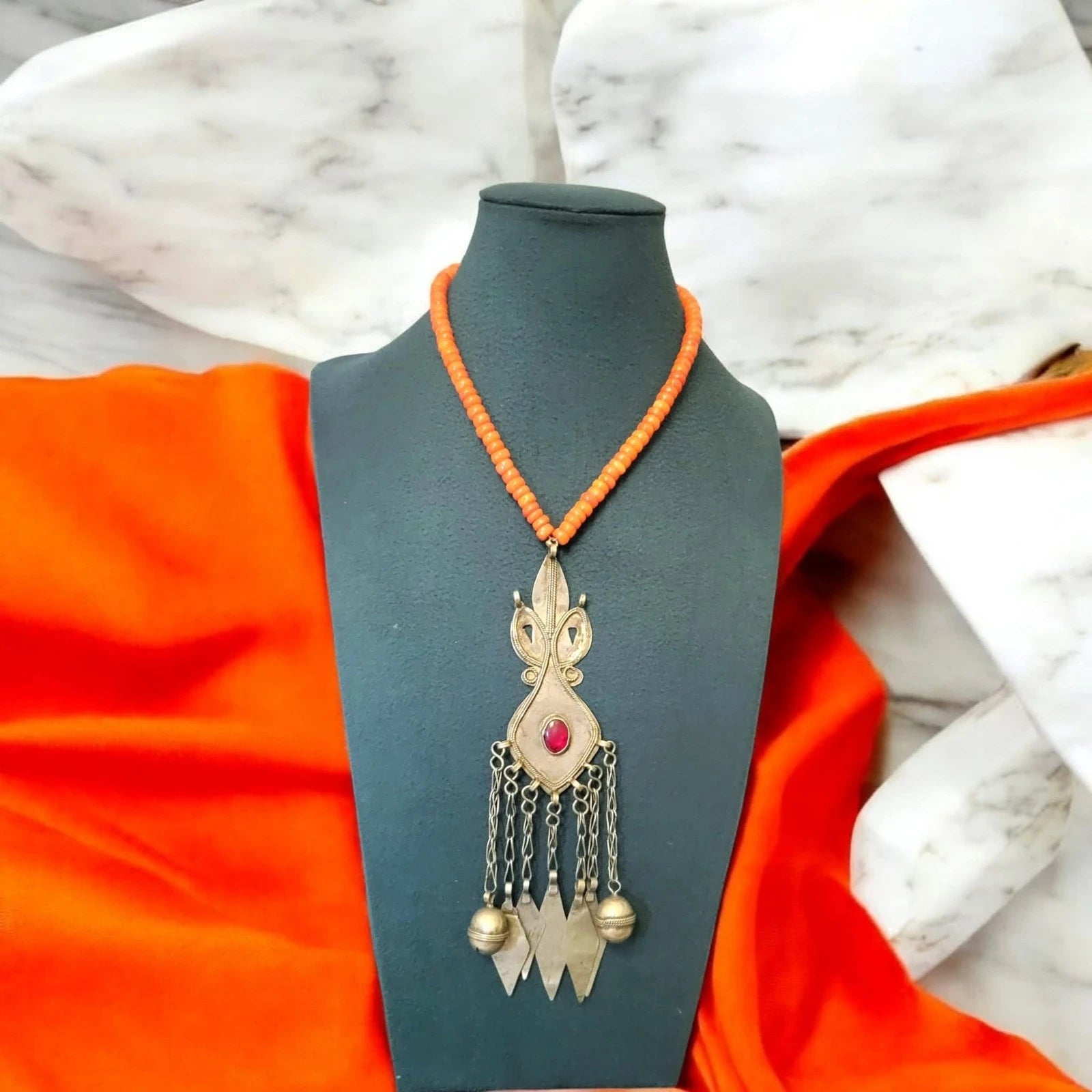 Stunning Vintage Tribal Coral and Silver Necklace