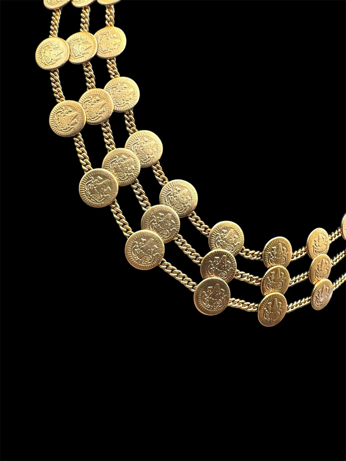 Vintage Gold-Tone Coin Necklace - 3-Tier Choker with Adjustable Dori – view 3