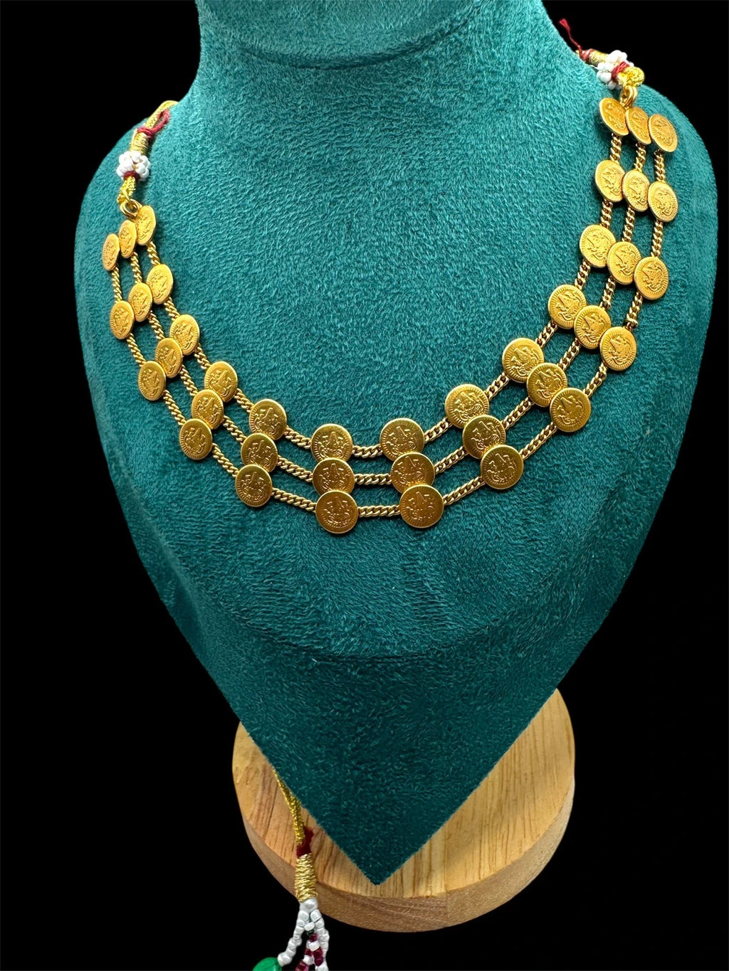Vintage Gold-Tone Coin Necklace - 3-Tier Choker with Adjustable Dori