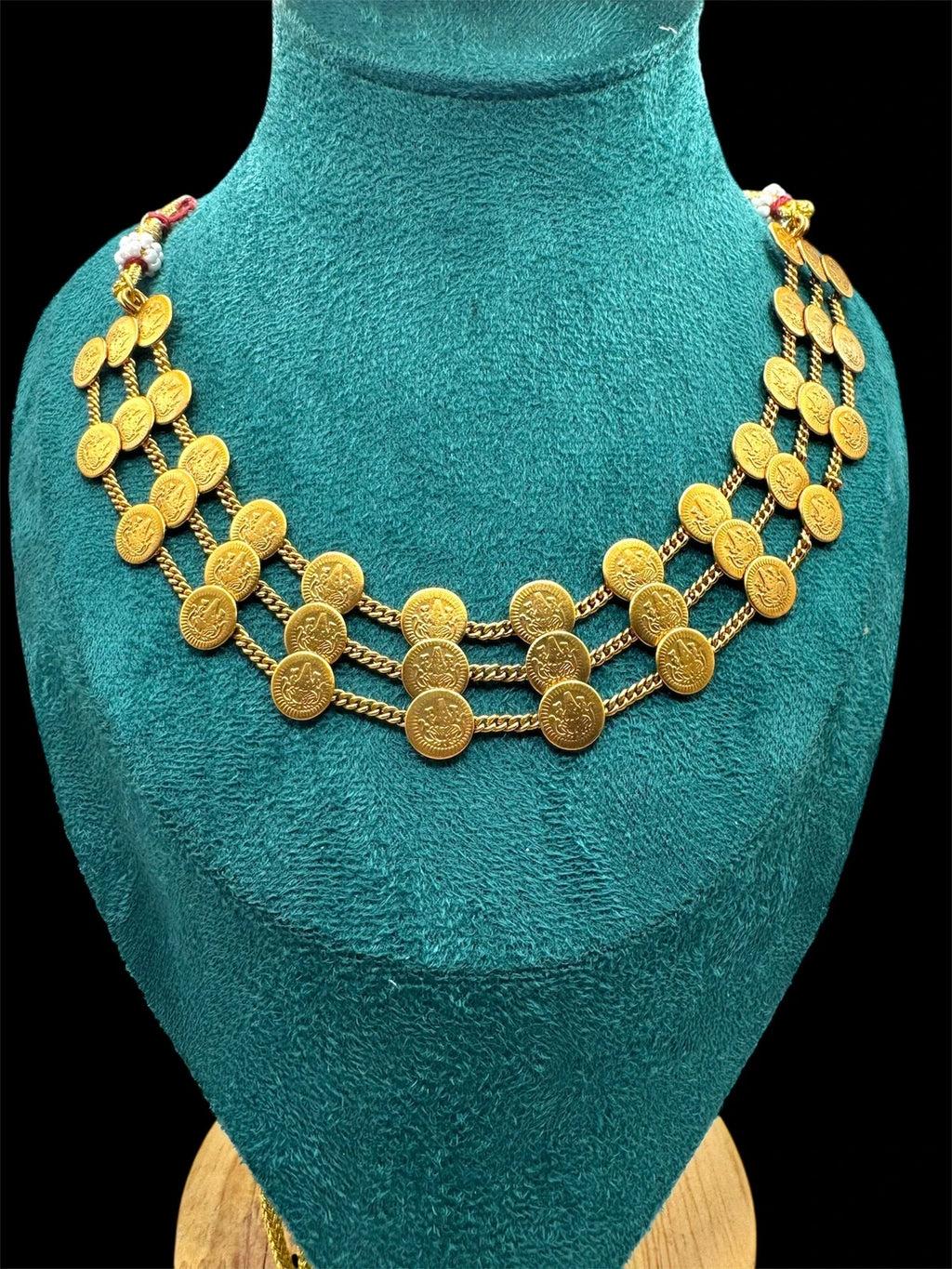 Vintage Gold-Tone Coin Necklace - 3-Tier Choker with Adjustable Dori – view 2