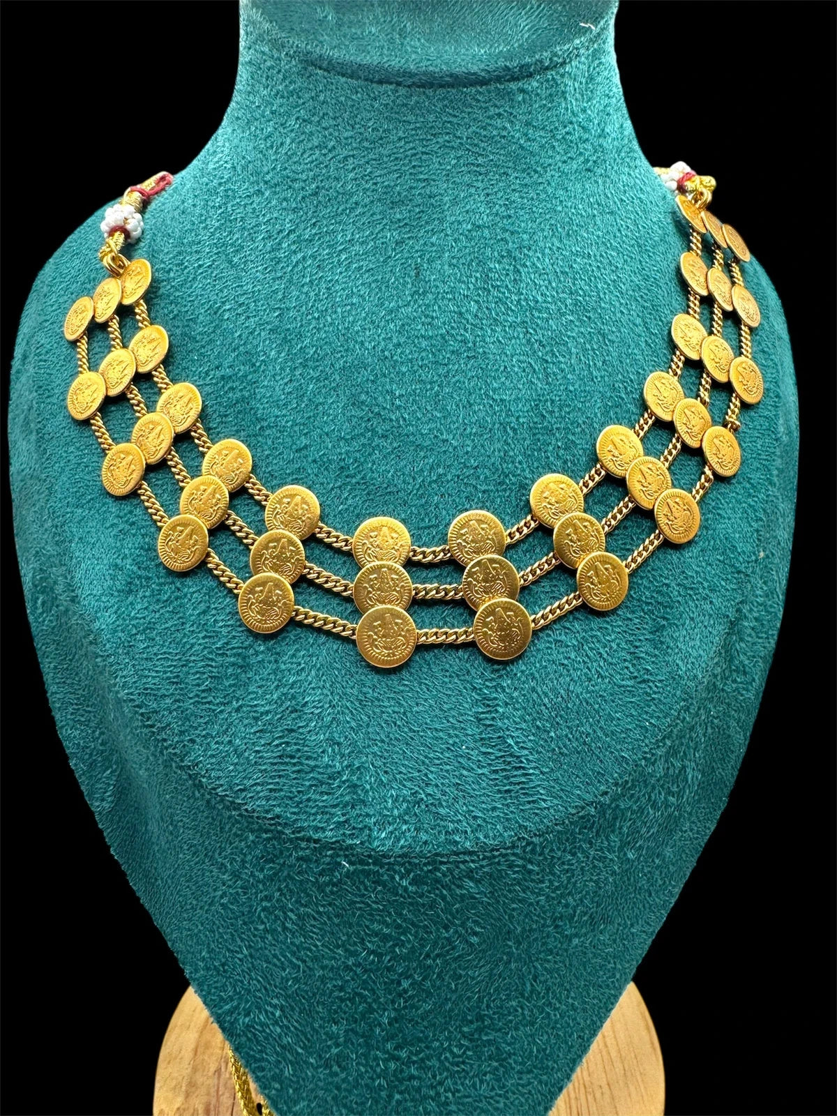 Vintage Gold-Tone Coin Necklace - 3-Tier Choker with Adjustable Dori – view 2