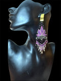 Handcrafted Beaded Fringe Earrings - Purple, Black, & White