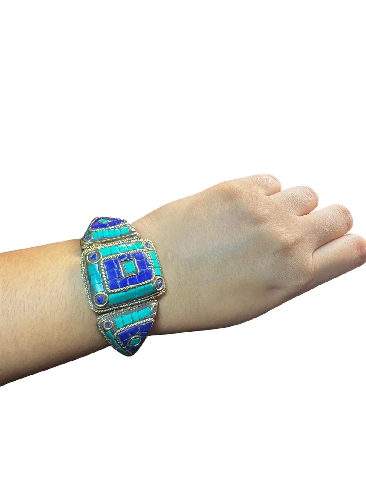 Ethnic Tribal Gemstone Bracelet | Blue & Green Mosaic – view 3