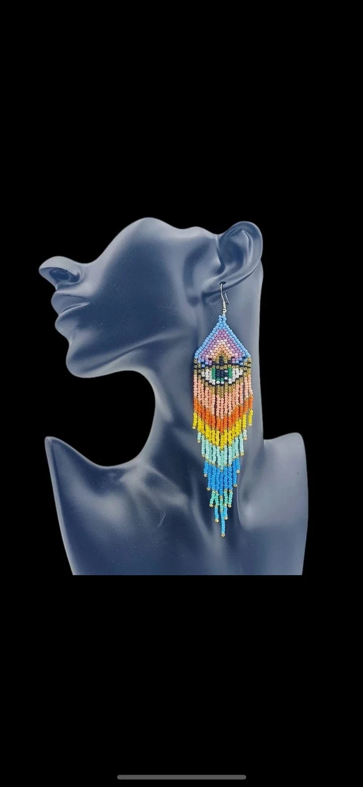 Handmade Beaded Evil Eye Fringe Earrings