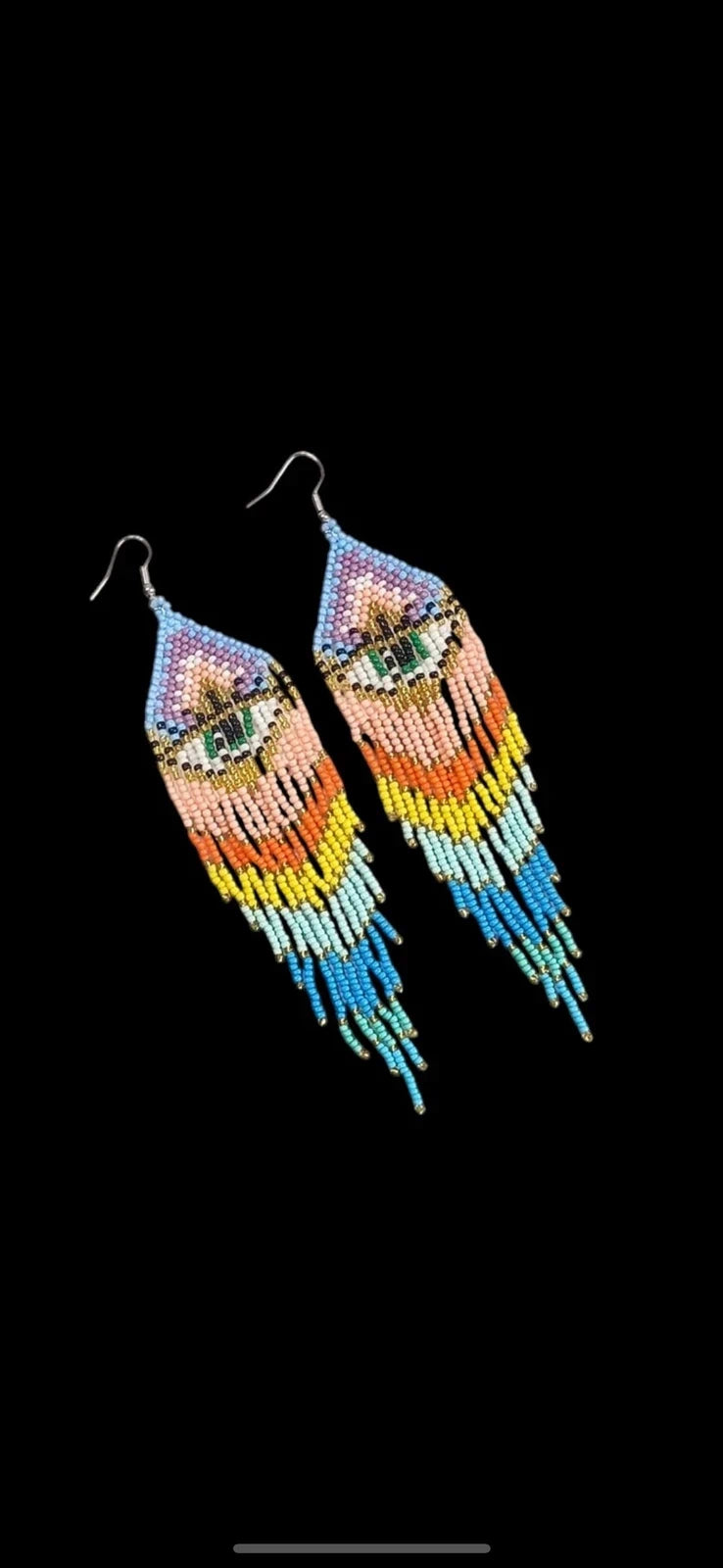 Handmade Beaded Evil Eye Fringe Earrings – view 2