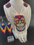 Beaded Sugar Skull Necklace & Earrings Set