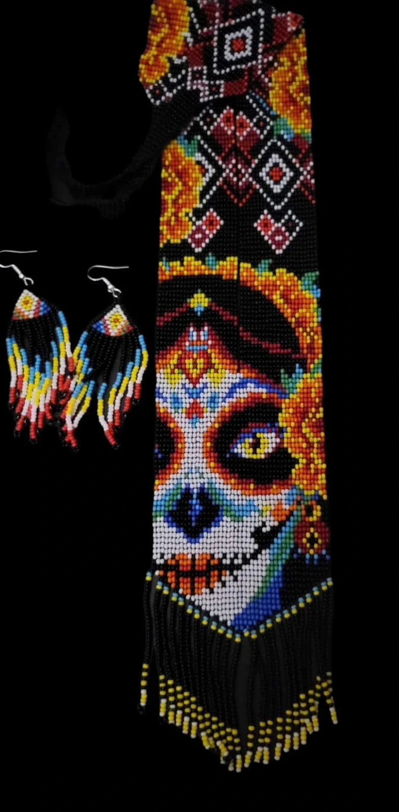 Handmade Beaded Día de los Muertos Necklace and Earring Set