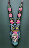 Handmade Beaded Owl and Skull Necklace
