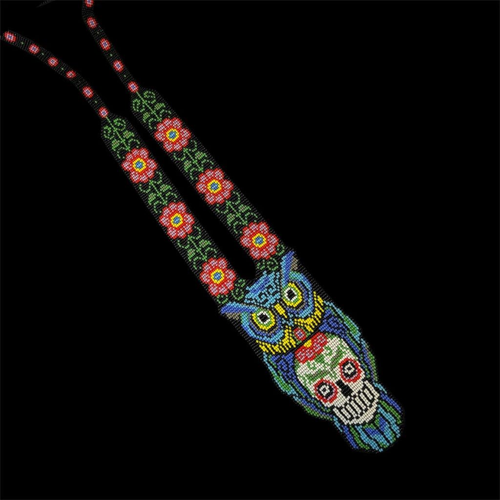 Handmade Beaded Owl and Skull Necklace – view 2