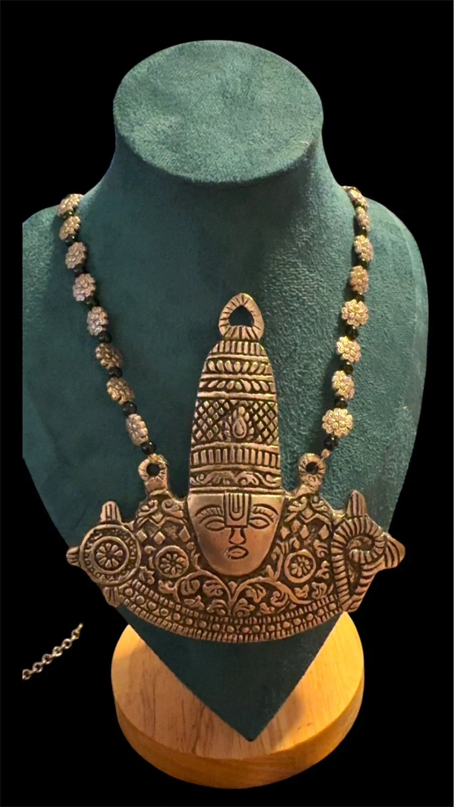 Indian Oxidized Silver-Tone Goddess Pendant Necklace