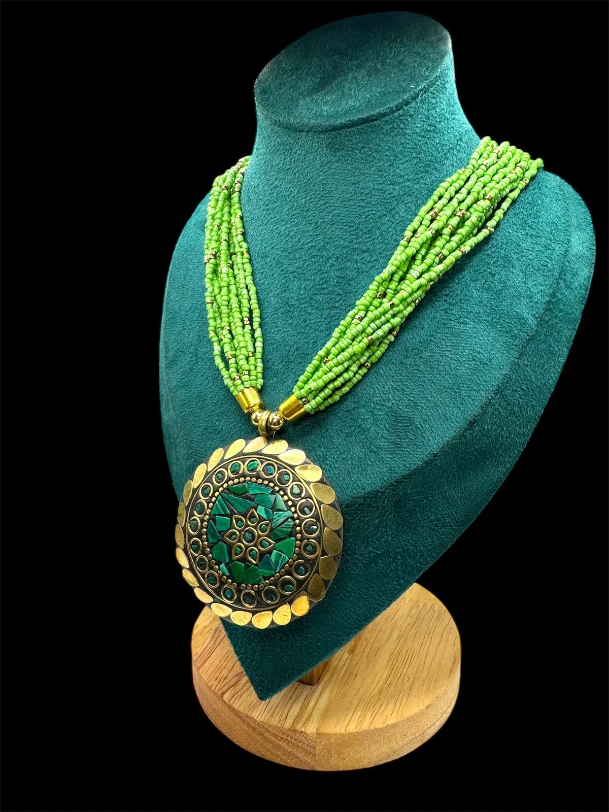 Bohemian Malachite & Brass Statement Necklace – view 3