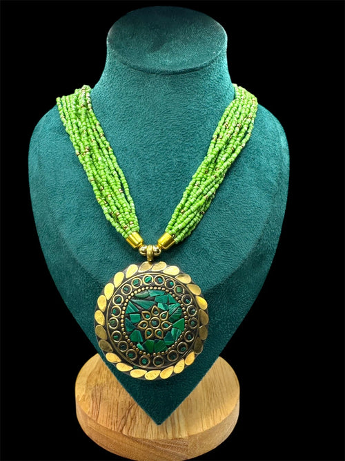Bohemian Malachite & Brass Statement Necklace – view 2