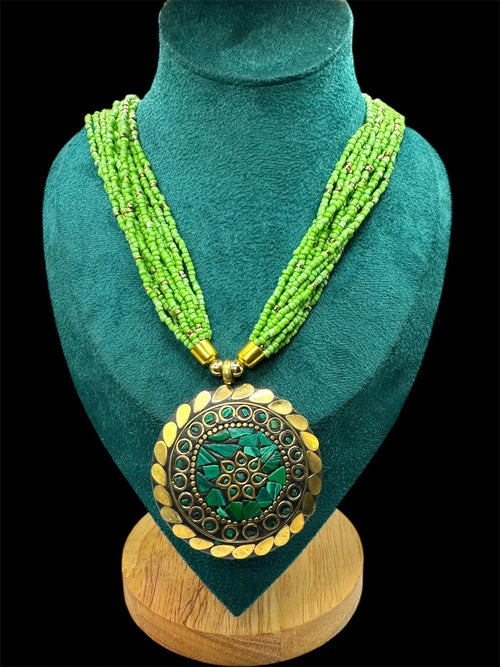 Bohemian Malachite & Brass Statement Necklace