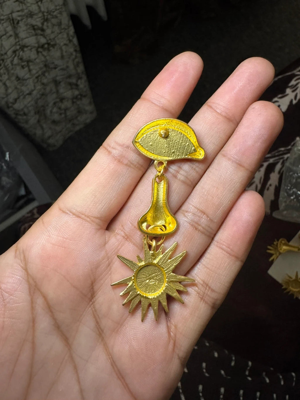 Gold Unique Golden Eye & Sun Dangle Earrings – view 3