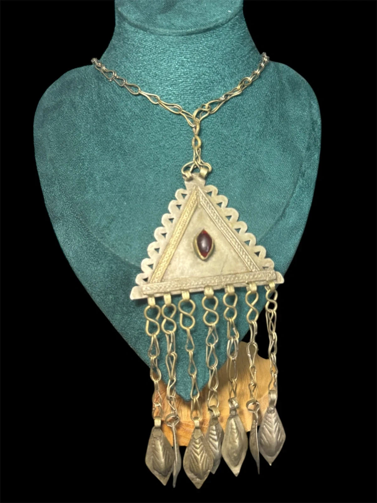 Afghan Tribal Kuchi Style Necklace with Red Garnet Stone