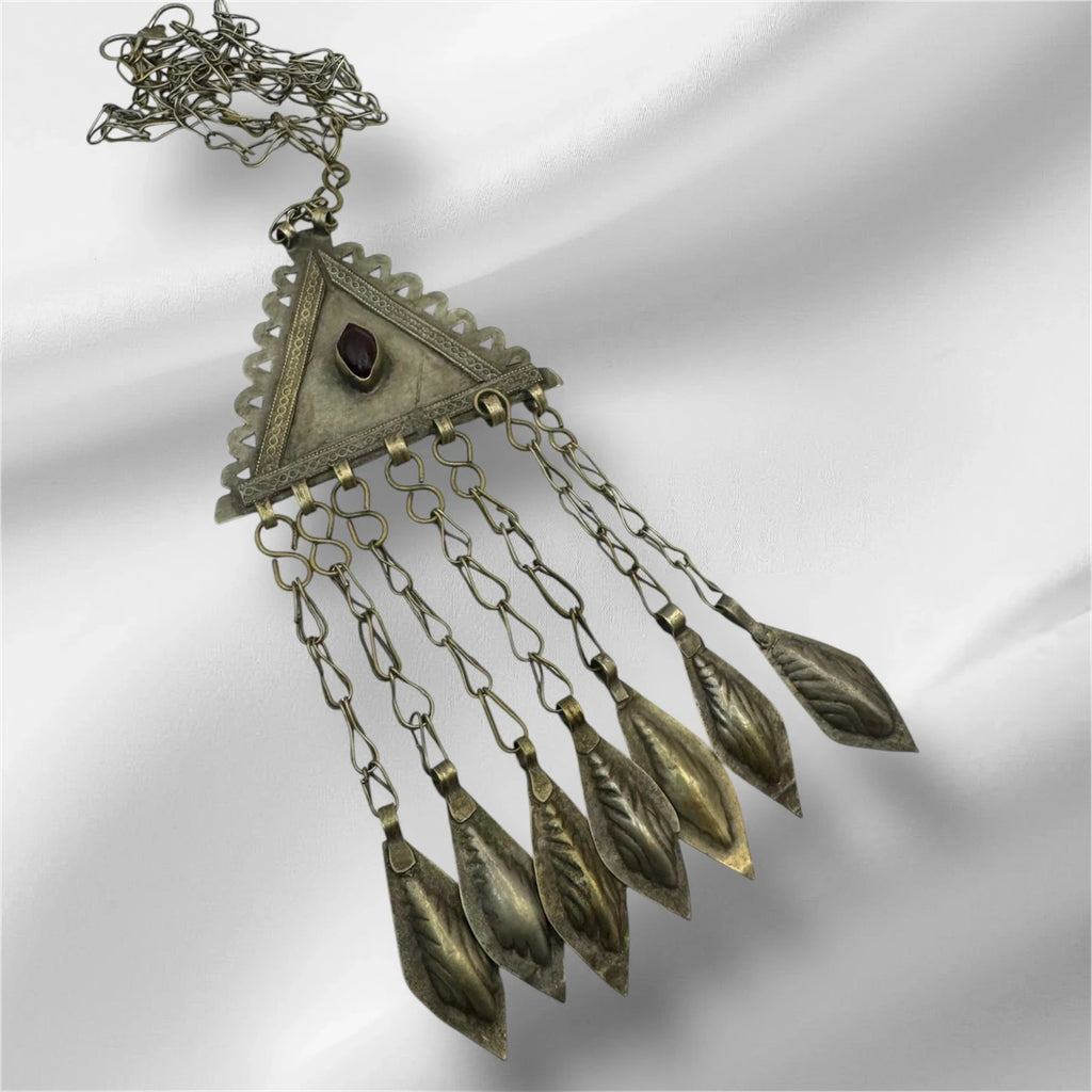 Afghan Tribal Kuchi Style Necklace with Red Garnet Stone – view 3