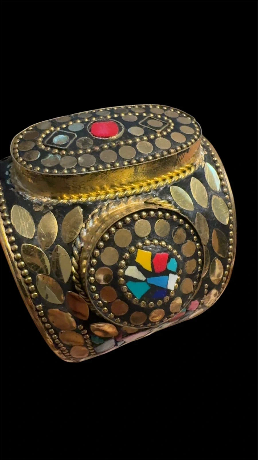 Vintage Tribal Cuff Bracelet with Colorful Stone Inlay – view 4