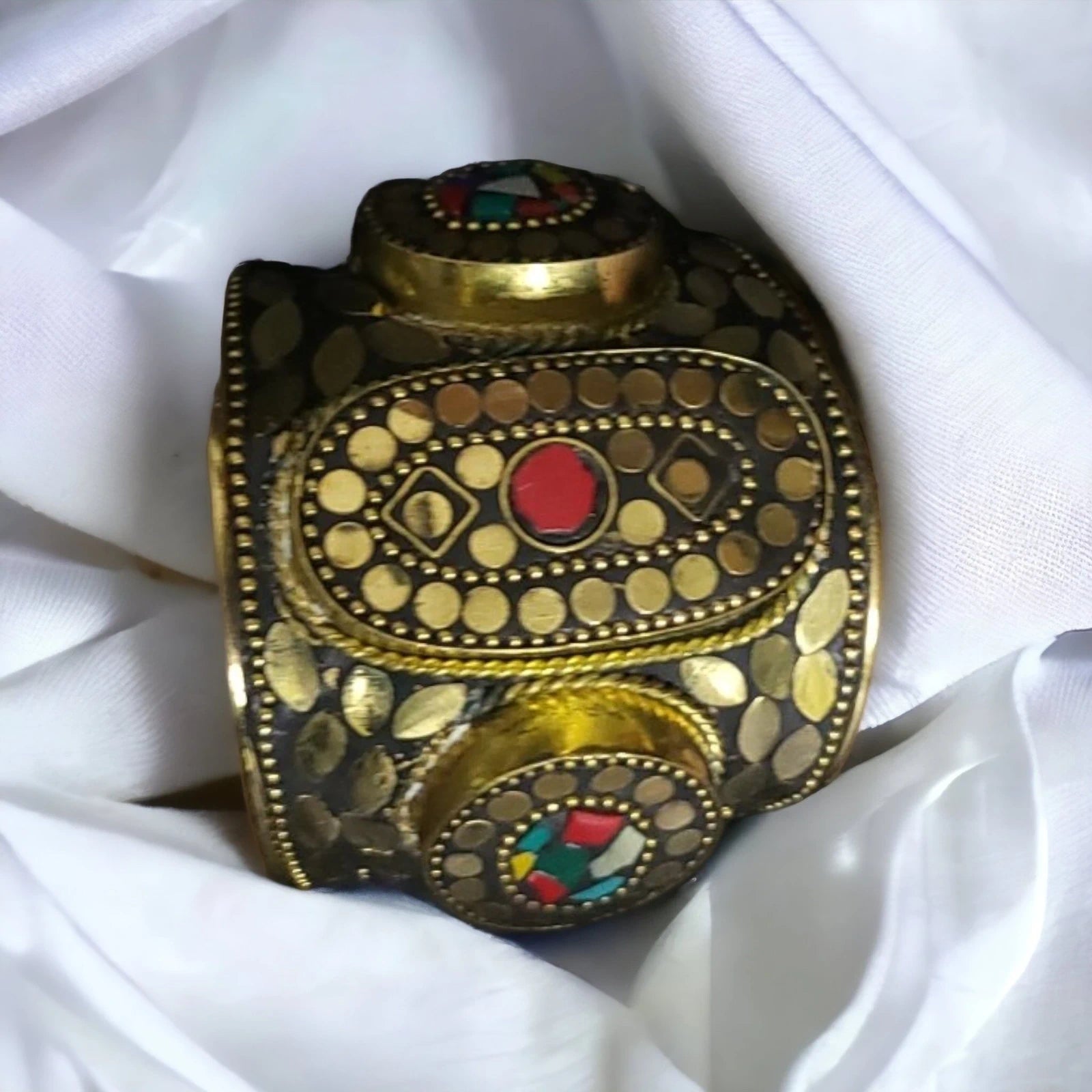 Vintage Tribal Cuff Bracelet with Colorful Stone Inlay – view 3