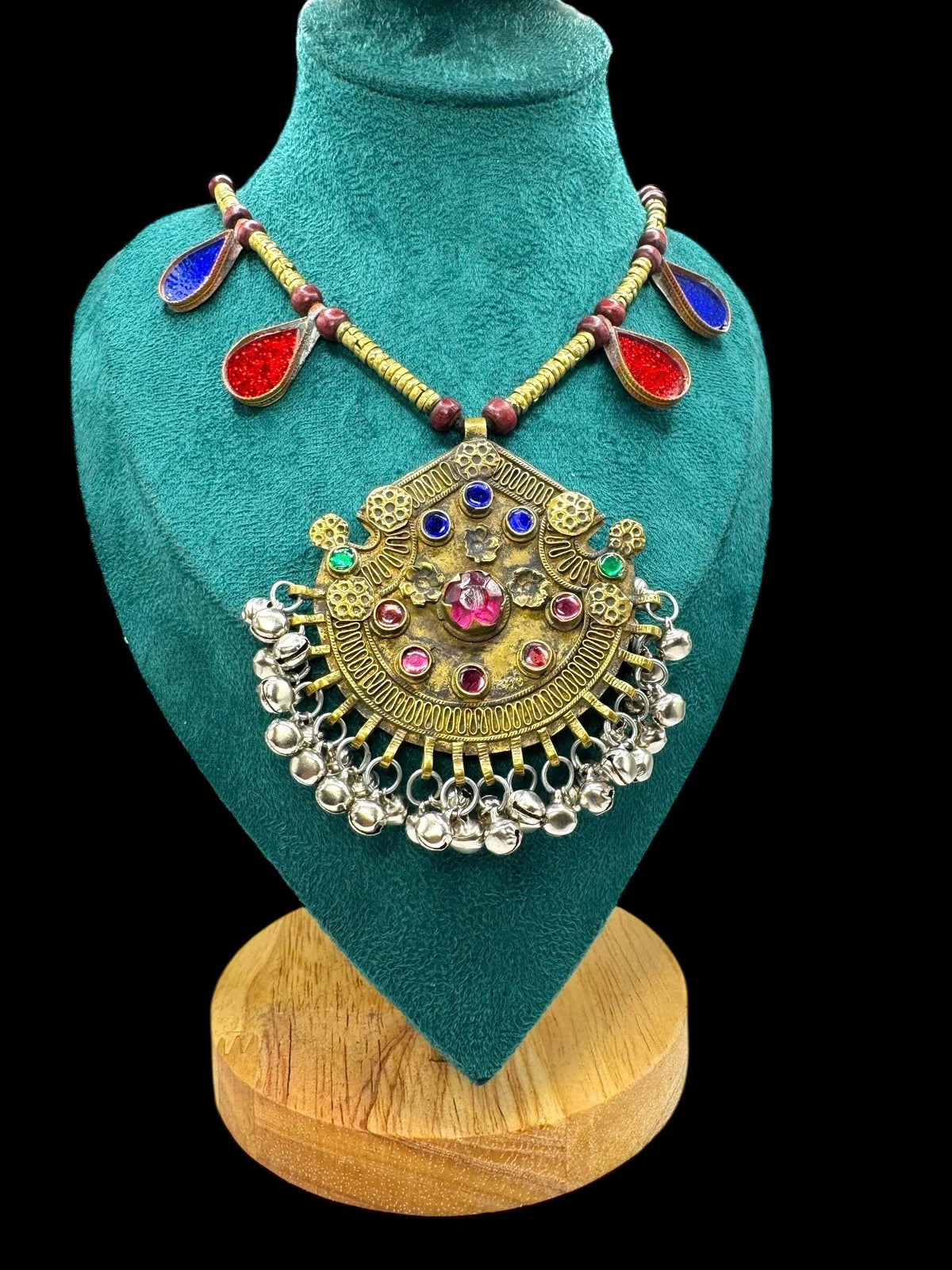 Ethnic Boho Statement Necklace with Colorful Stones & Bells – view 2