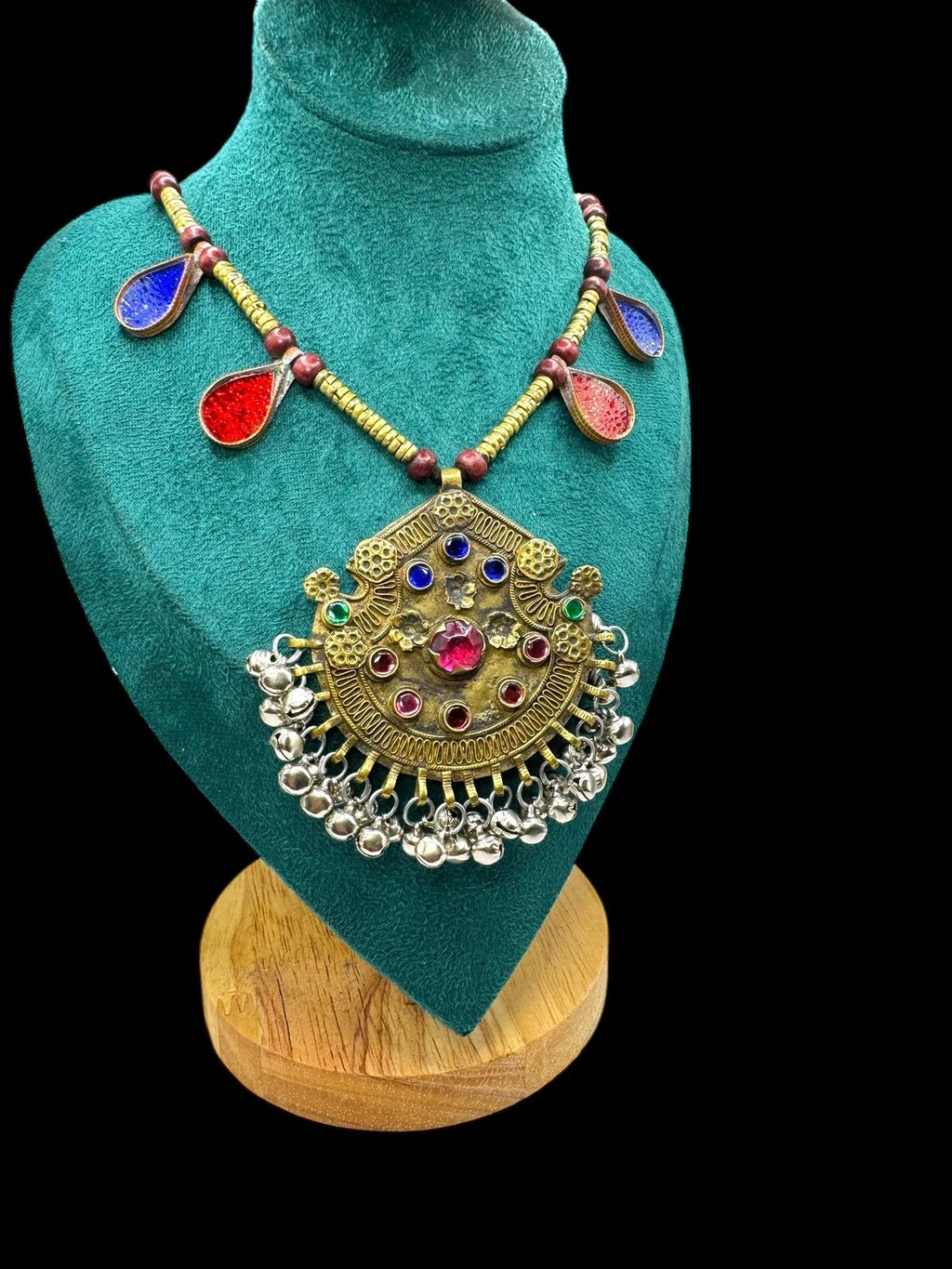 Ethnic Boho Statement Necklace with Colorful Stones & Bells – view 3