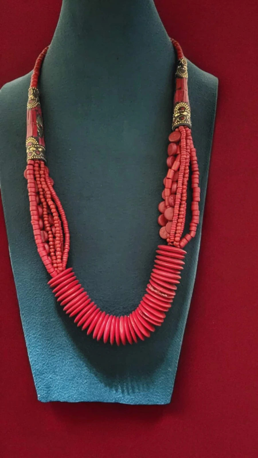 Boho Tribal Red Beaded Statement Necklace – view 3
