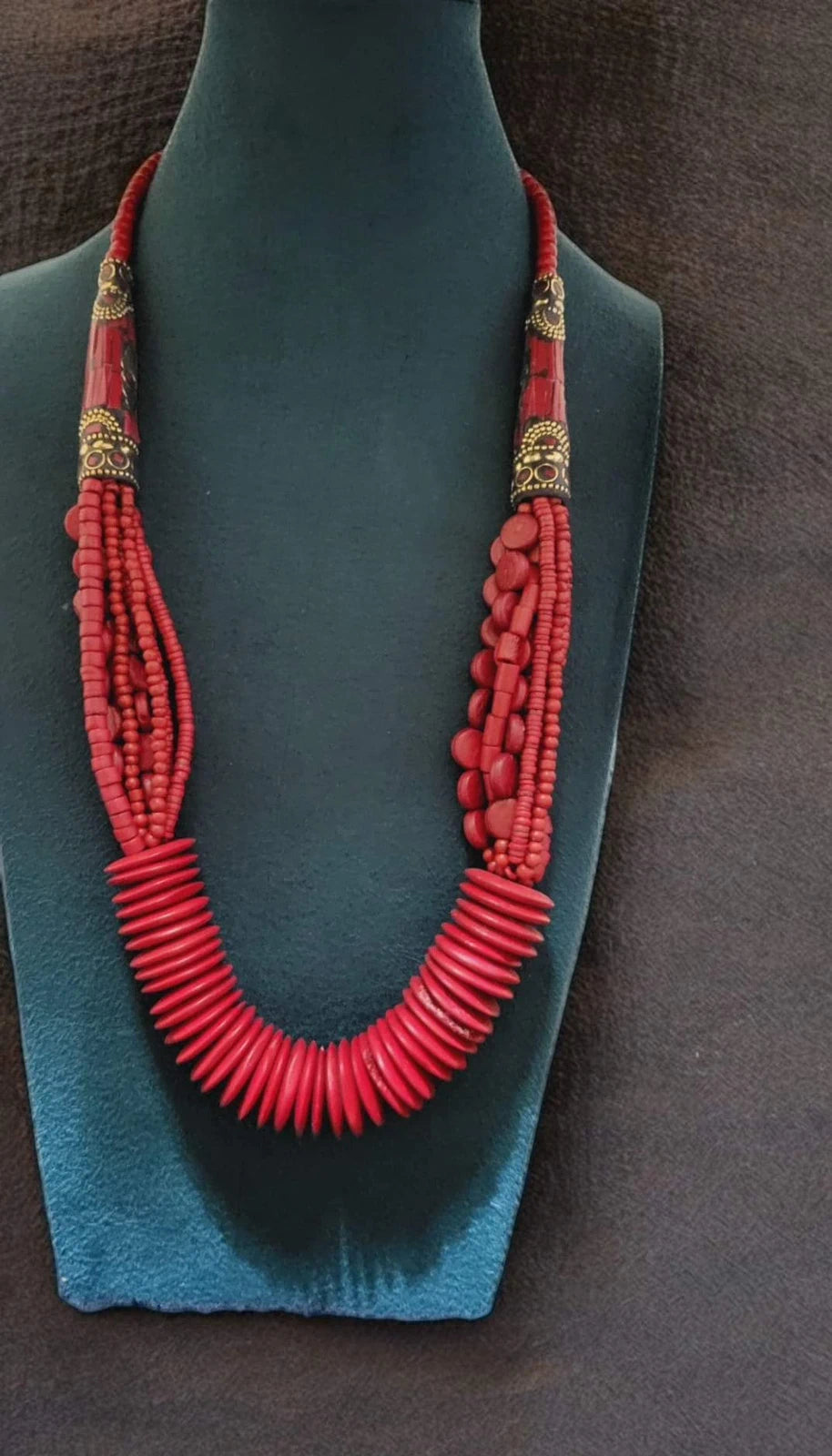 Boho Tribal Red Beaded Statement Necklace – view 2
