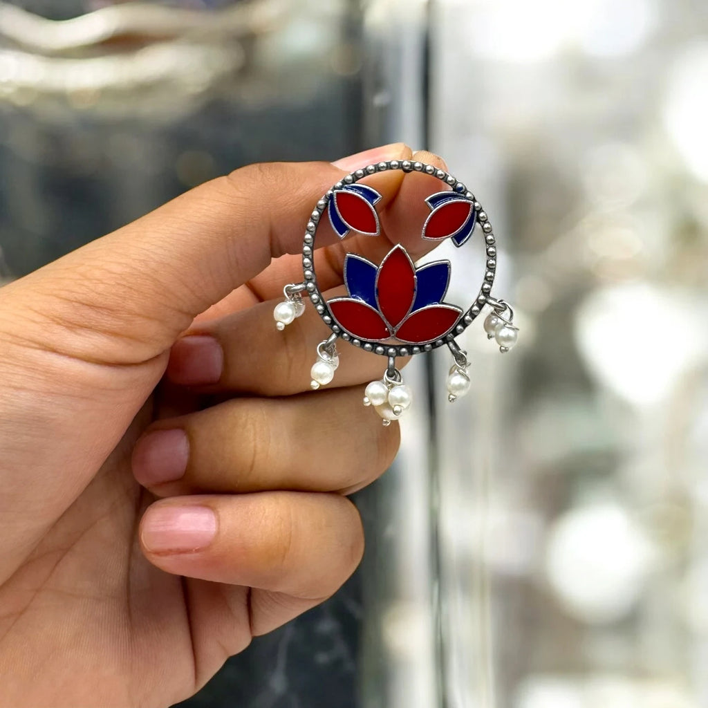 Red & Blue Lotus Design and Pearl Drops – view 2