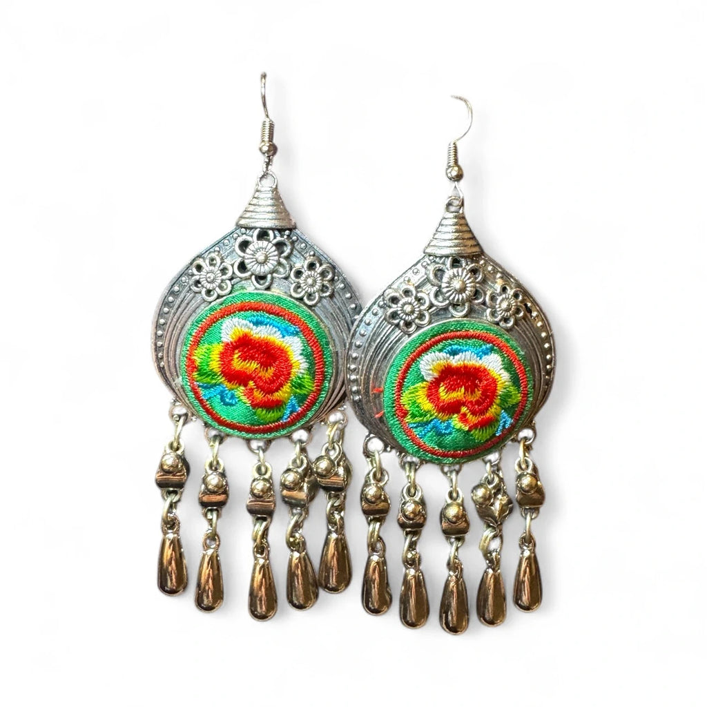 Boho Embroidered Dangle Earrings – view 3