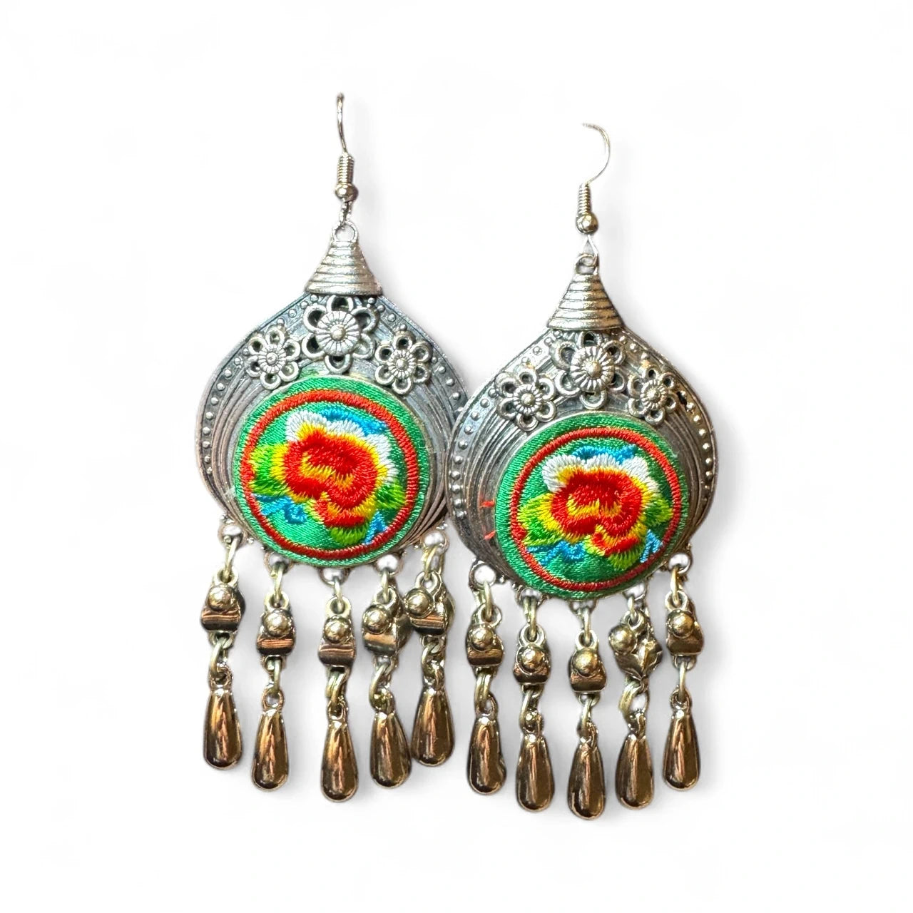 Boho Embroidered Dangle Earrings – view 3