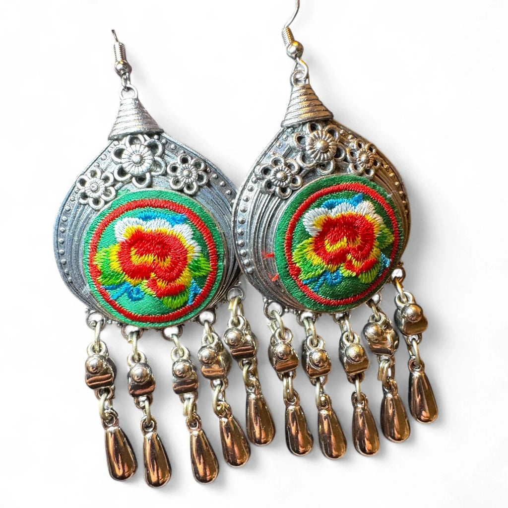 Boho Embroidered Dangle Earrings – view 2