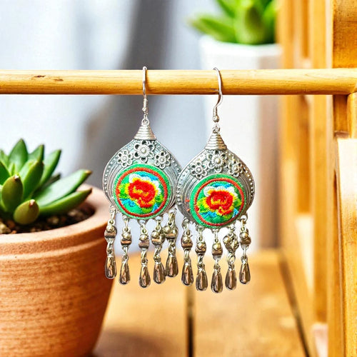 Boho Embroidered Dangle Earrings