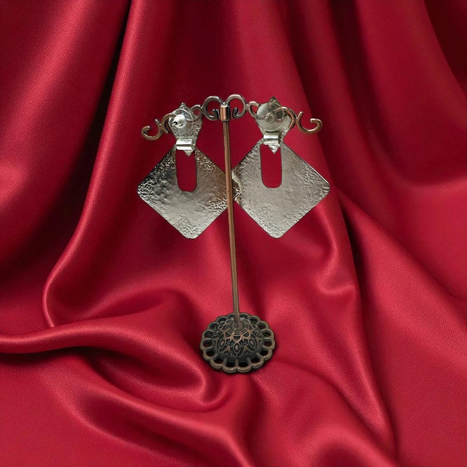 Vintage Geometric Silver Statement Earrings – view 2