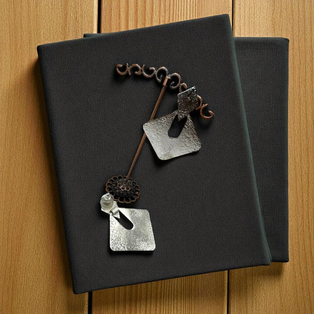 Vintage Geometric Silver Statement Earrings – view 3