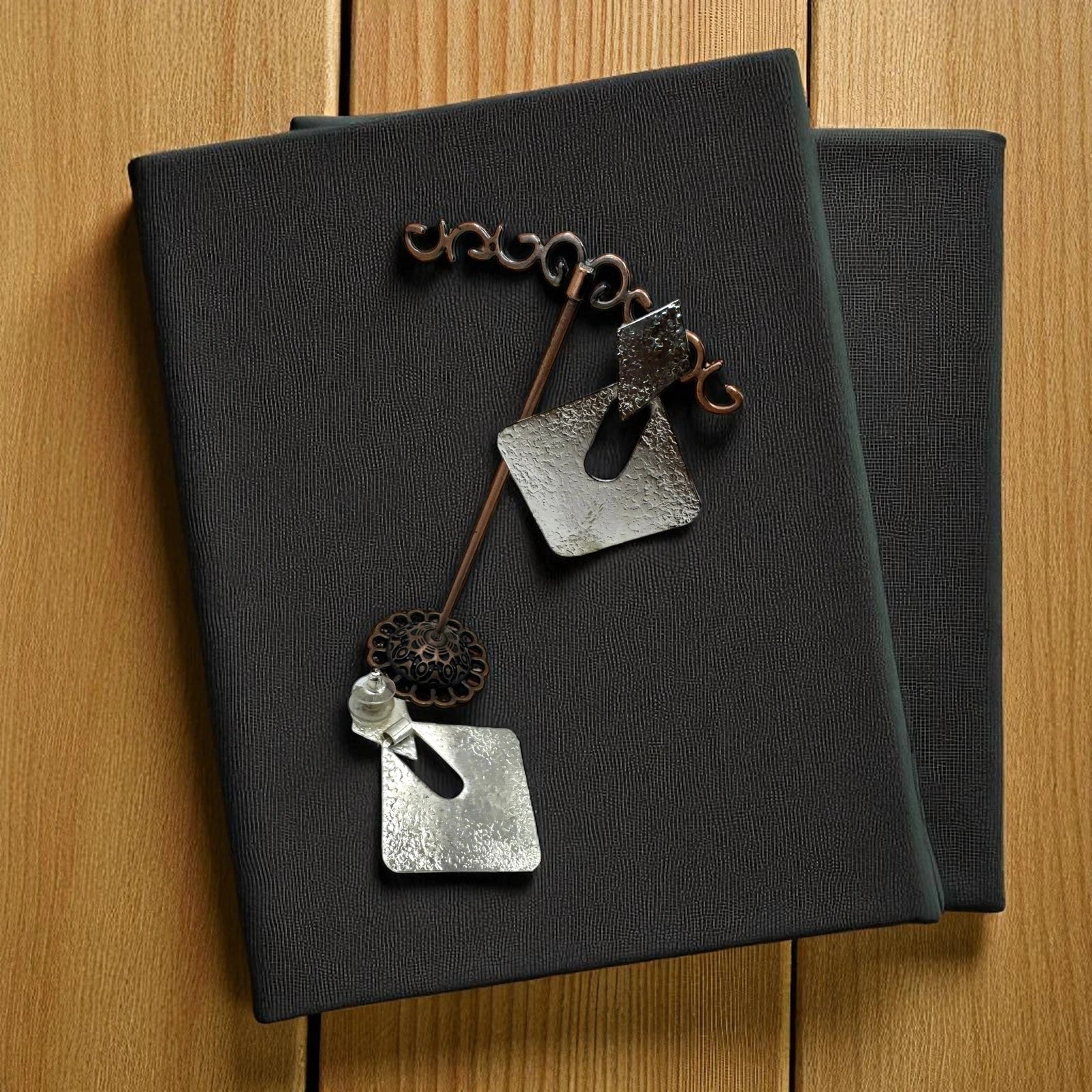 Vintage Geometric Silver Statement Earrings – view 3