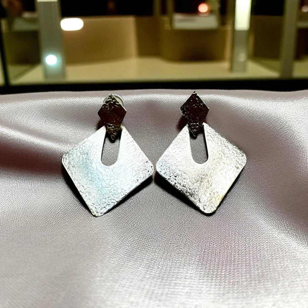 Vintage Geometric Silver Statement Earrings