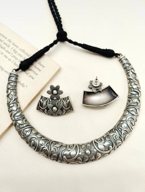 Bohemian Oxidized Silver Choker Set