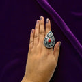 Boho Oxidized Silver Teardrop with Red Stone