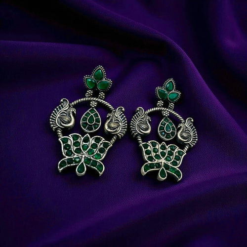 Boho Green Leaf & Peacock Earrings